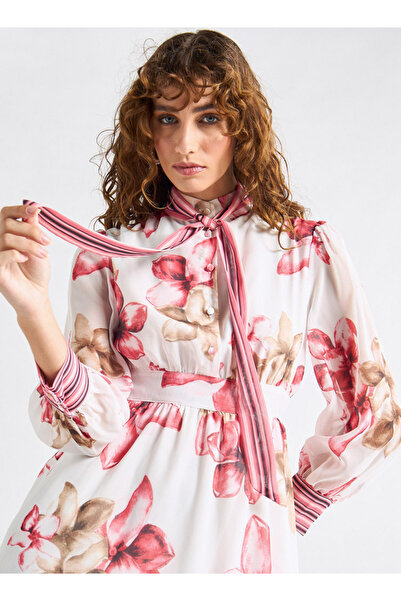 FAV All-Over Floral Print Shirt Dress with Tie-Ups and Long Sleeves