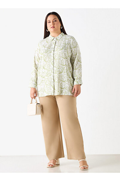 Ulla Popken Plus Size Printed Shirt With Button Closure