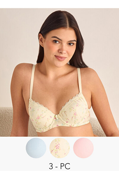 FAV مجموعة من 3 قطع - حمالة صدر نصفية متنوعة مع إغلاق بخطاف وعين