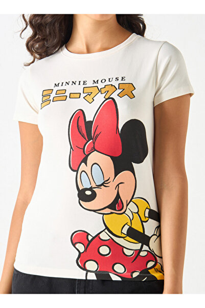 SP Characters Minnie Mouse Print T-shirt With Short Sleeves And Crew Neck
