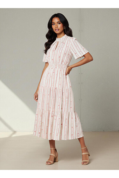FAV Tiered Midi Viscose Dress with Flutter Sleeves