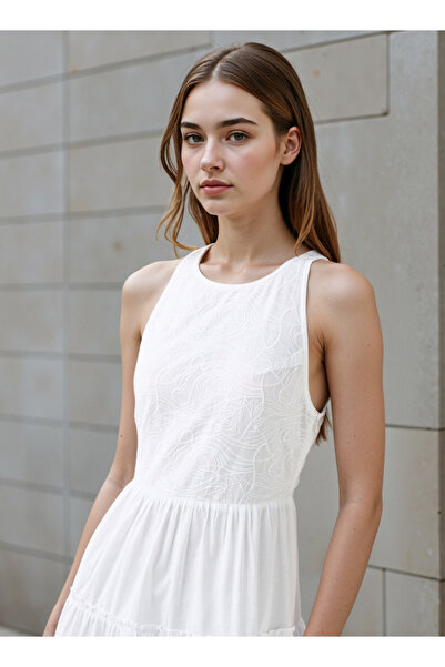 Lee Cooper Tiered Sleeveless Maxi Dress with Embroidered Detail