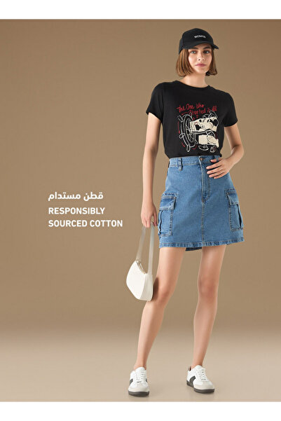 SP Characters Mickey Mouse Print Crew Neck T-shirt with Short Sleeves