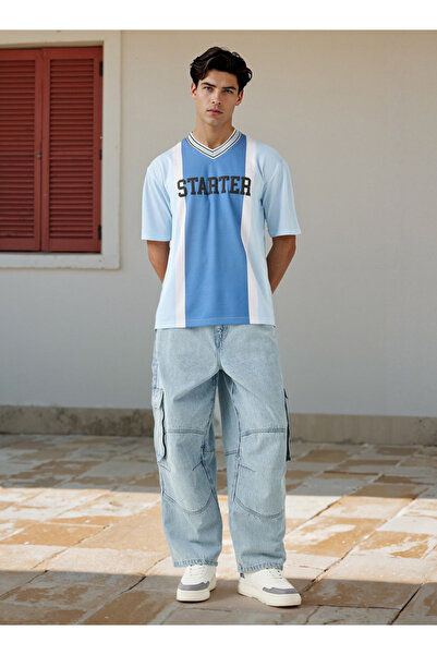 Starter Printed V-neck T-shirt with Short Sleeves