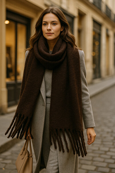 Luminos Butik Women's Bitter Brown Tasseled Imported Scarf-Shawl Sal1295