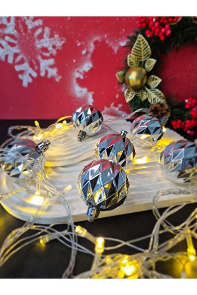 Lider MAGNESİA New Year Ornament Balls 5 cm Metallic Gray Striped