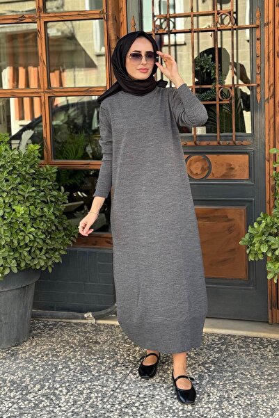 Kayra Half Turtleneck Knitwear Dress Anthracite Ka-Sz-Trk04
