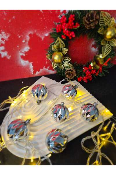 Lider MAGNESİA New Year Ornament Balls 5 cm Metallic Gray Striped