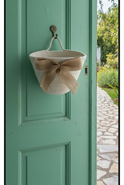 Pınar Gündoğdu Collection Hasır kapı önü sepeti, askılı gazetelik çok amaçlı sepet banyo mutfak çiçeklik askılı hasır sepet