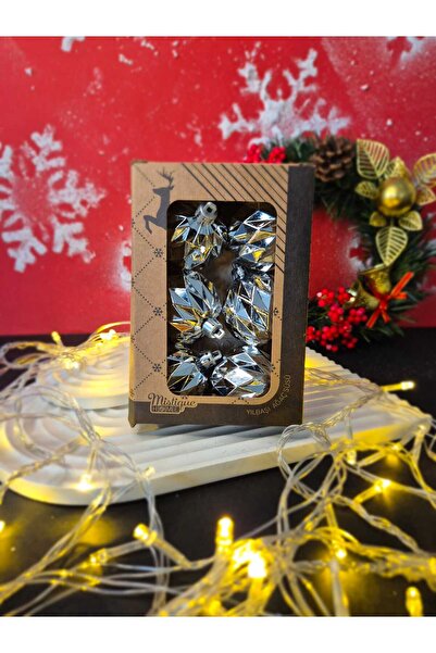 Lider MAGNESİA Bile de decorare de Revelion 5 CM cu dungi metalice gri