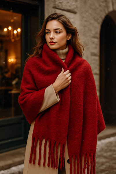 Luminos Butik Women's Burgundy Tasseled Imported Scarf-Shawl Sal1295