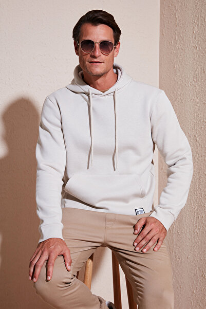 Buratti Ανδρικό φούτερ με κουκούλα κανονικής εφαρμογής, με τσέπη καγκουρό, μαλακό εσωτερικό με χνούδι, ανδρικό φούτερ SWEAT 5905281