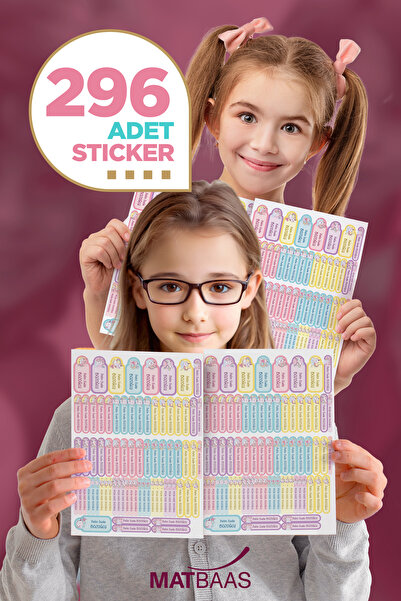 colortouch 296 ADET Unicorn Kedi Temalı Okul Etiketi Sticker Kalem Etiket Defter Etiket Kişiye Özel İsim Etiket