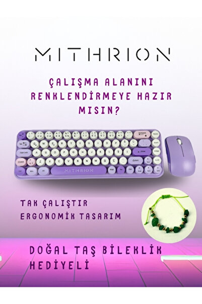 Mithrion Retro Pastel Renkli Kablosuz Klavye ve Mouse Seti