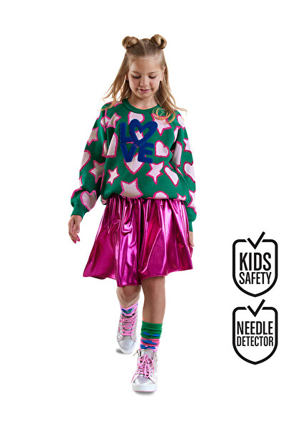 Denokids Pulover verde pentru fetiță Starry Heart