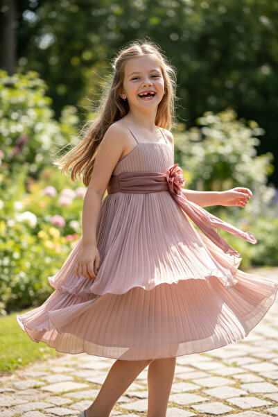 Dide Kids Kız Çocuk Gülkurusu Şifon Elbise