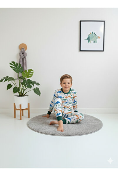 MADALİNA Fiú 100% pamut zöld dinoszaurusz nyomott pizsama szett
