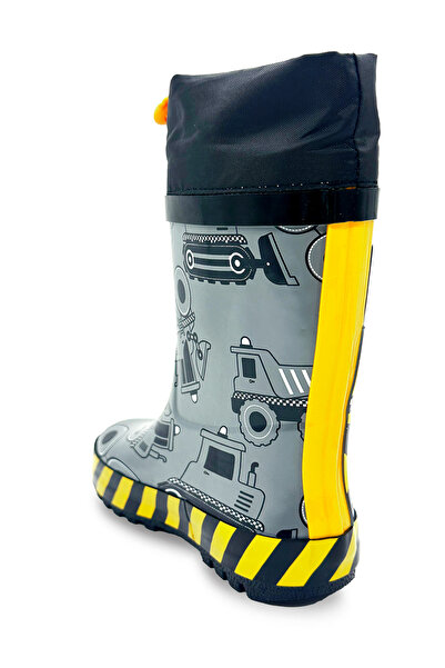 Denokids Construction Vehicles Boys Gray Rain Boots