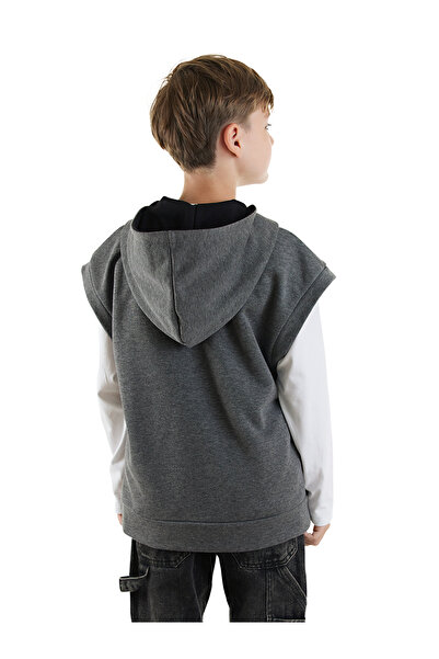 Denokids Boy's Hooded Sleeveless Gray Sweatshirt