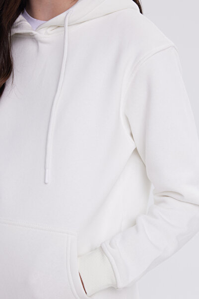 Tudors Women's Relax Fit Comfortable Cut Cotton Hooded Kangaroo Pocket Ecru Sweatshirt