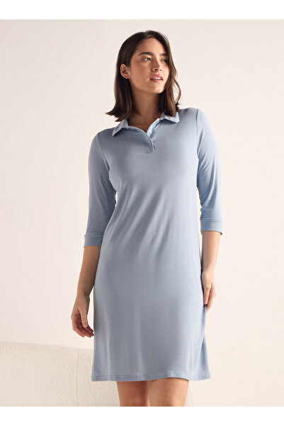 FAV فستان نوم سادة بياقة بولو وأكمام 3/4