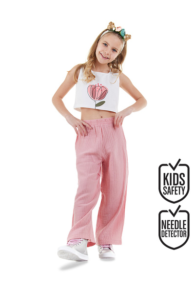 Denokids Floral Girl's Pink Muslin Pants Set