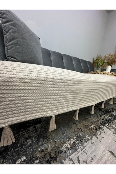 Doğa Püsküllü Şal Model Koltuk Örtüsü Bej