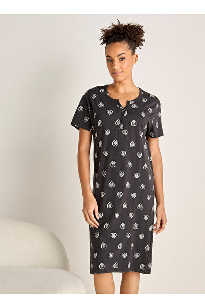 FAV قميص نوم قطني مطبوع برقبة دائرية وأكمام قصيرة