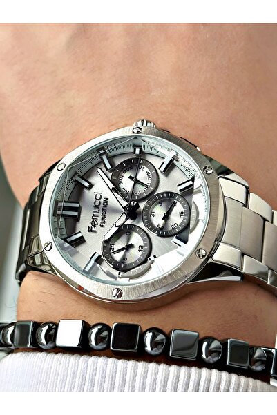 Ferrucci ساعة يد رجالية بأرقام رومانية باللون الأسود من النحاس + هدية سوار من...