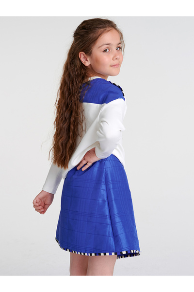 SheShe Blue Quilted Skirt Blouse Set