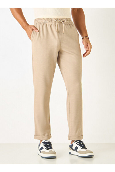 Smart Textured Slim Fit Flexi Waist Trousers with Pockets and Drawstring Closure