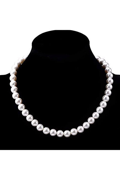 PUFO Elegant women's short necklace with white acrylic pearls, White gravel model