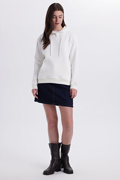 Tudors Women's Relax Fit Comfortable Cut Cotton Hooded Kangaroo Pocket Ecru Sweatshirt