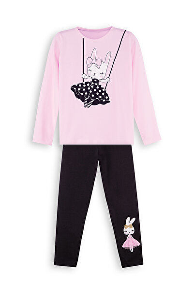 Denokids Дівчачий комплект з футболкою та легінсами з кроликом