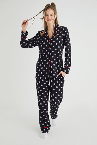 Hello Kitty Lisanslı Düğmeli Uzun Kol Pijama Takım Roz-63