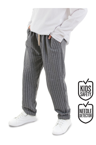 Denokids Boy's Striped Gray Trousers