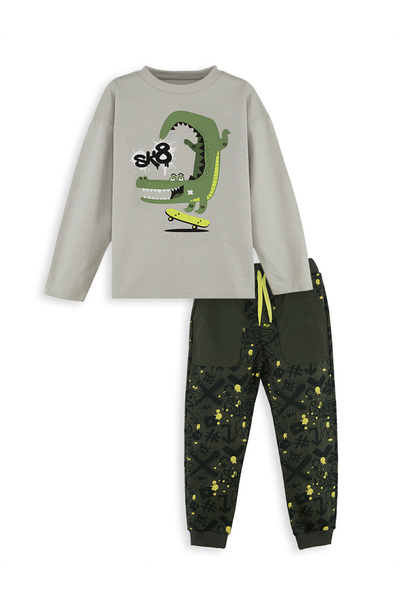 Denokids Crocodile Oversize Boy's T-Shirt Pants Set