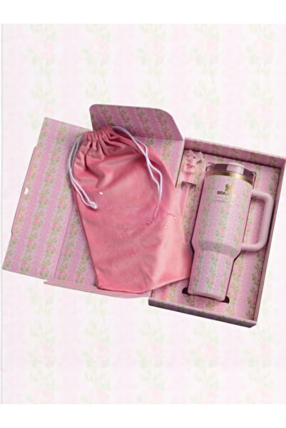 Twisoo Stanley Loveshack Fancy Pink Floral 40oz Tumbler with Straw & Carry Bag – Limited Edition 304 Stainl