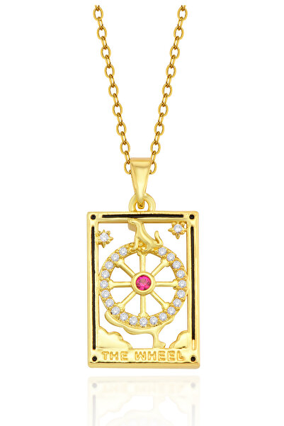 Cosmia Shine قلادة عجلة القدر التاروتية - من الفولاذ المقاوم للصدأ باللون الذهبي