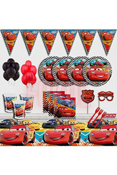FOKUL Cars Arabalar Şimşek Mcqueen Erkek Çocuk Doğum Günü Parti Konsepti Seti 16 Kişilik Parti Malzemeleri