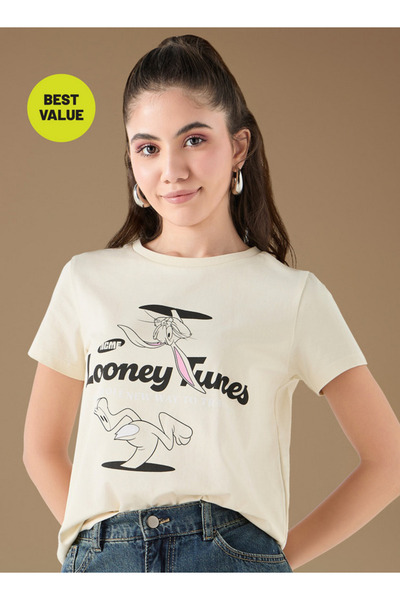 SP Characters Looney Tunes Print T-shirt with Crew Neck and Short Sleeves