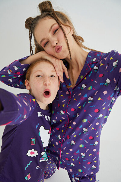 Hello Kitty Lisanslı Düğmeli Uzun Kol Pijama Takım Roz-68