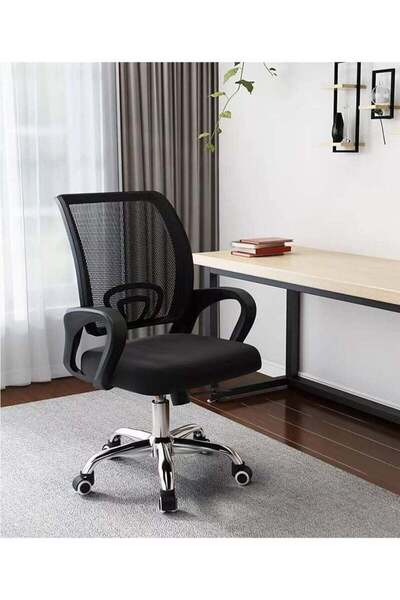 POWER كرسي مكتب شبكي قابل للتعديل مع ساق معدنية باللون الأسود