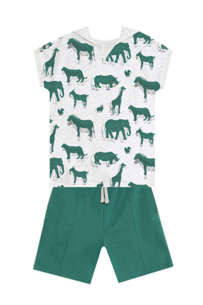 MSHB&G Green Boy's Hooded Summer T-shirt and Shorts Set - Animals
