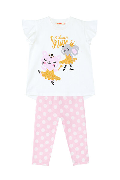 Denokids Balerina Animals Fodros pöttyös lány nyári póló leggings szett