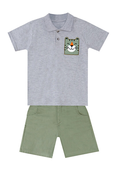 Denokids Boy's Polo Collar Tiger T-shirt and Gabardine Shorts Set