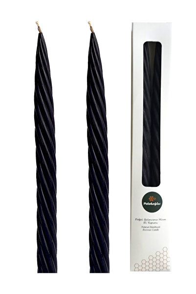 Petekoğlu Balmumu Mum (2 ADET SİYAH 27.5CM)kalın Burgu Burgulu Balmumu Şamdan Mumu Dekoratif Mum Balmumu