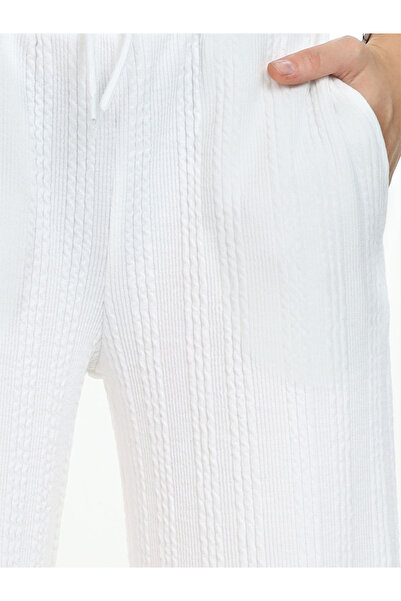 Denokids Girl's Wide Leg Ecru Basic Sweatpants