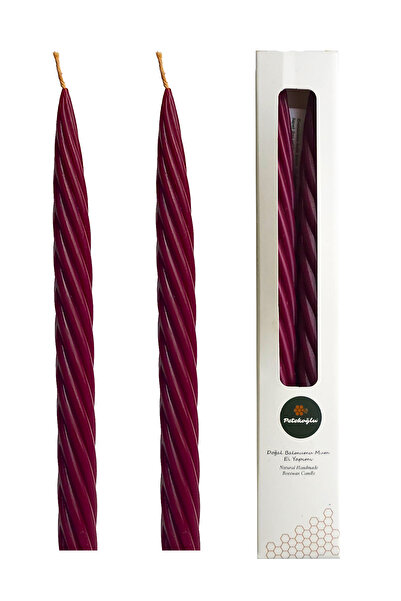 Petekoğlu Balmumu Mum (2 ADET BORDO 27.5CM)kalın Burgu Burgulu Balmumu Şamdan Mumu Dekoratif Mum Balmumu