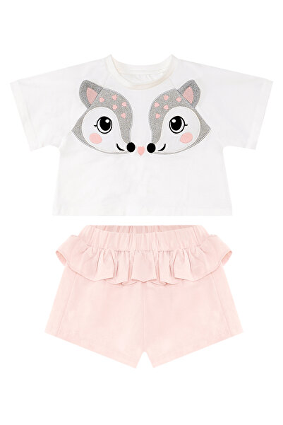 Denokids Frilly Summer Crop T-shirt and Shorts Set for Girl - Twin Ceylan